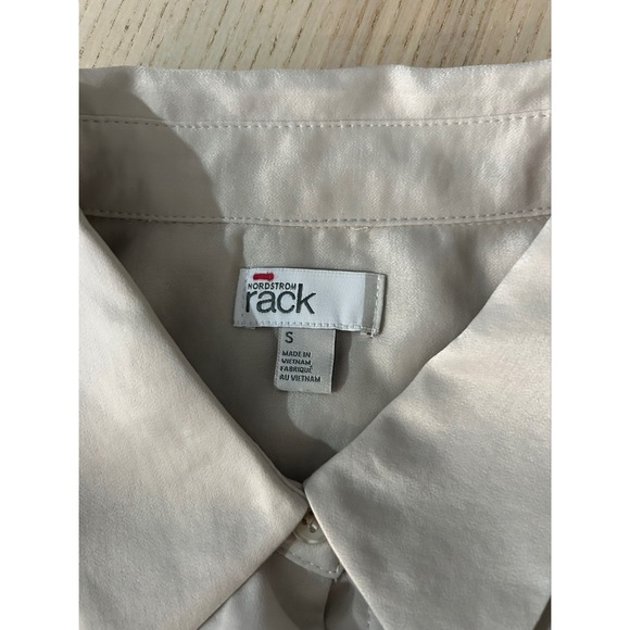 Nordstrom Rack Satin Dress Size Small Ivory Gray  Midi Long Sleeve Button-Down - Picture 4 of 6